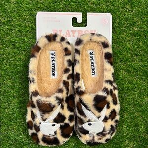 PLAYBOY Furry Leopard Print Slippers